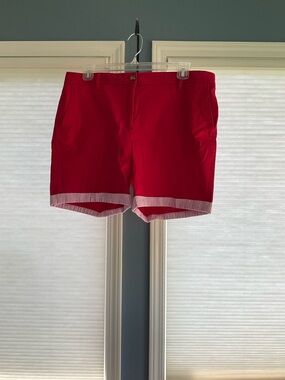 Talbots Red Relaxed Chino Women’s Shorts with Striped Cuff